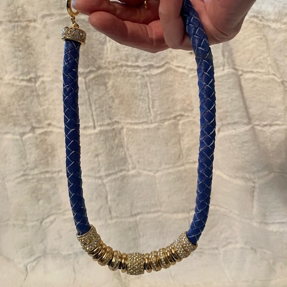 Serena Williams Jewelry - Serena Williams Blue
Leather Rope Necklace with Diamonique diamonds. Gold Beads